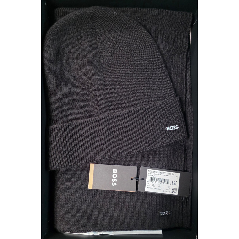 BOSS, Liviliana Set Wool Blend Hat and Scarf , pitch black, One Size